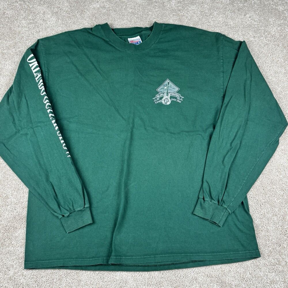 Hanes Vintage Orlando Guitar Show Shirt Longsleeve Graphic Green Y2K T Shirt 2XL